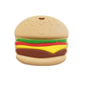 2019 BPA Free Custom Schnuller Dummy sicher Hamburger Silikon Baby Anhänger Beißring