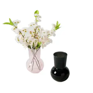 Remise en gros d'usine moderne noir rose bleu ciel blanc décoration fleurs colorées Vases Vases en verre transparent bon marché