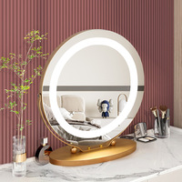 Miroir cosmétique de bureau personnalisé, écran tactile intelligent, sur pied, 3 couleurs d'éclairage LED à intensité variable, grossissant, en métal doré, personnalisable