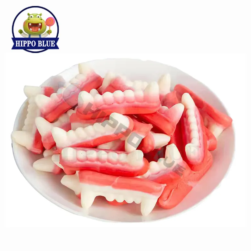 Hot selling single row tooth candy Halloween theme fruit flavor gummy candy wholesaler in bulk