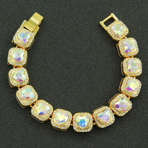 High Quality Exaggerated Hiphop Style Red Rhinestone Bracelet Multi Colorful Alloy Cuban Chain Men's Bracelets Fashion Jewelry - Product Image 2