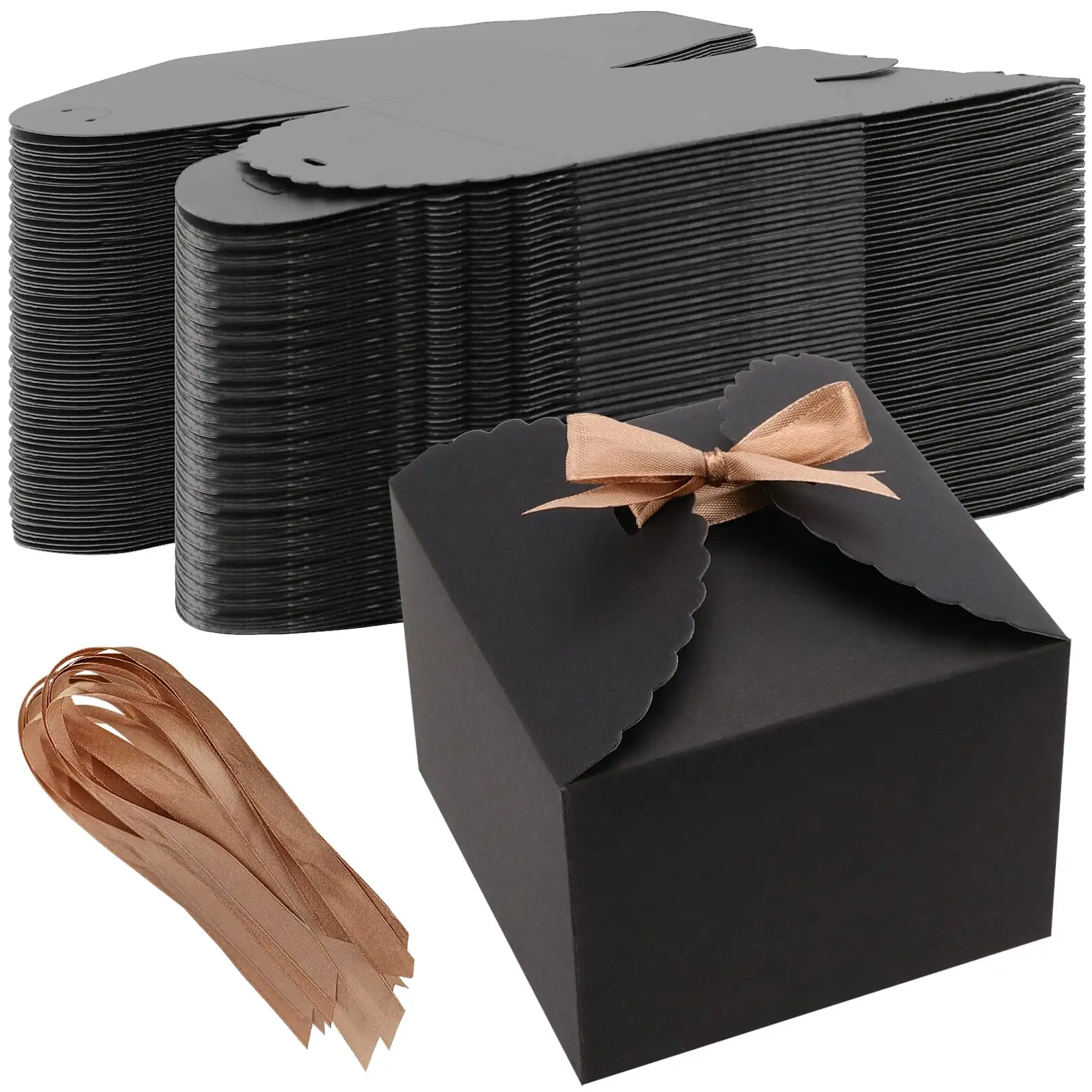 Wholesale Customized Black Kraft Paper Gift Boxes With Ribbons For Birthday Gifts Party Packaging Gifts Candies