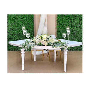 Mesa de Boda de Media Luna de Cristal Blanco, Espejo de Cristal para Eventos, Banquetes y Fiestas, de Acero Inoxidable Dorado de Lujo, Venta al por Mayor de Fábrica - Product Image 1