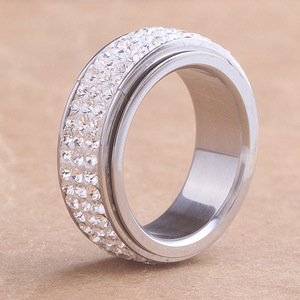 Bague pour femme en acier inoxydable 6 mm sertie de trois rangées de diamants, monture pavée, bijou cadeau - Product Image 2
