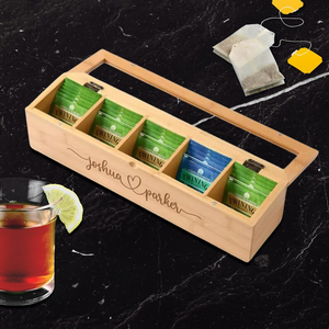 Organisateur de sachets de thé en bois avec fenêtre en acrylique à 5 compartiments et couvercle magnétique support de sachets de thé en bambou pour paquets de <span class=keywords><strong>sucre</strong></span> de thé - Product Image 1