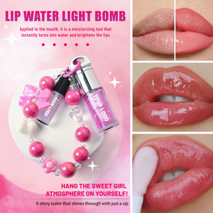Kit d'huile à lèvres hydratante effet miroir changeant de couleur 5ml & 1.5ml, <span class=keywords><strong>gloss</strong></span> teinté portable avec bracelet porte-clés nœud perlé - Product Image 1