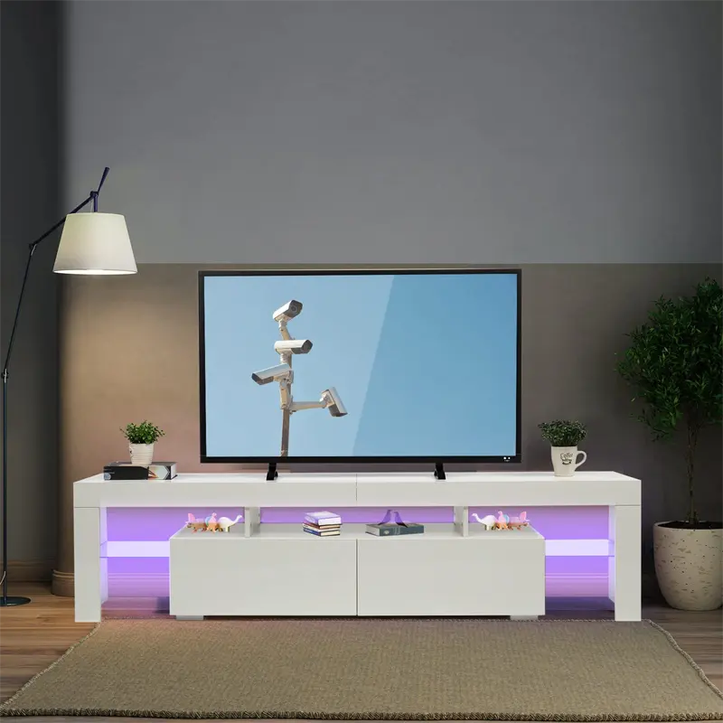 Soporte de TV moderno, luz LED de 75/80/82/86 pulgadas, armario de TV, consola de almacenamiento multimedia con cajones