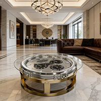 Table basse artistique de luxe en forme de montre, base en acier inoxydable créative, plateau en verre pour salon moderne