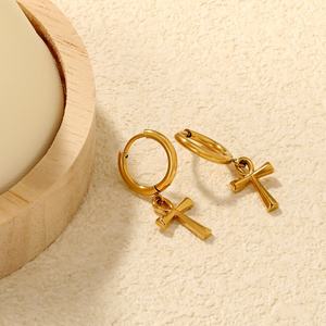 Classic Stainless Steel Jewelry 18K PVD Gold Plated Pendant <b>Cross</b> <b>Hoop</b> <b>Earrings</b> Minimalist Huggie Dangle <b>Earrings</b> for Women - Product Image 4