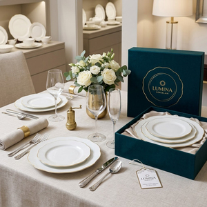 Service de table en céramique blanc festonné de luxe personnalisé, écologique, réutilisable, durable, avec bordure en or véritable pour mariage - Product Image 5