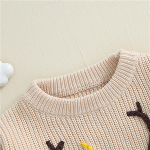 Basso MOQ ricamo personalizzato produttore autunno maglioni bambino corno <span class=keywords><strong>di</strong></span> <span class=keywords><strong>cervo</strong></span> occhiali ricami manica lunga per bambini maglia top maglione - Product Image 3