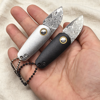Couteau pliant Damas avec manche en aluminium, petit couteau EDC avec chaîne à billes pour ouvrir les colis