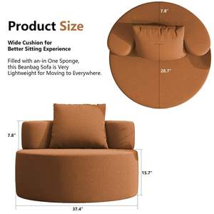 Fauteuil lounge rond surdimensionné avec accoudoirs et coussin de lecture pour adultes, idéal pour salles à manger, hôtels et salons – Mobilier confortable en mousse - Product Image 2