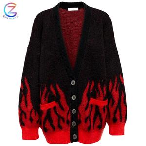 Maglia personalizzata <span class=keywords><strong>Cardigan</strong></span> in misto Jacquard Mohair in maglia nera <span class=keywords><strong>oversize</strong></span> inverno maglione spesso da donna - Product Image 1