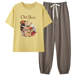 Nuovo Design <span class=keywords><strong>estivo</strong></span> da <span class=keywords><strong>donna</strong></span> abbigliamento per la casa a maniche corte 2 pezzi Set di <span class=keywords><strong>pigiama</strong></span> e pantaloni in <span class=keywords><strong>cotone</strong></span> morbido e comodo - Product Image 6