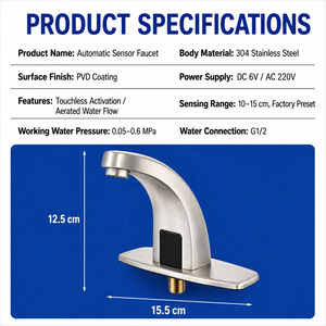 Robinet automatique à capteur en acier inoxydable 304, sans contact, à montage sur plan, pour lavabo de salle de bain, eau chaude et froide en option (AC/<span class=keywords><strong>DC</strong></span>) - Product Image 2
