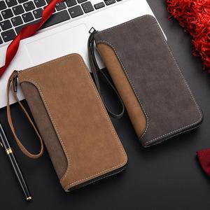 Portefeuille long pour homme, pochette zippée DIY, texture givrée, multifonctionnel, porte-cartes, porte-monnaie, porte-téléphone portable - Product Image 1