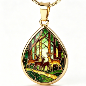 Colgante en Forma de Lágrima de Aleación de Zinc Chapado en Oro con Diseño de Ciervo y Bosque en Vidrio Emplomado, Joyería con Temática Animal - Product Image 3