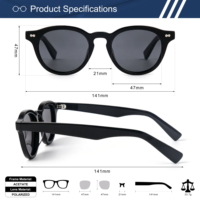 Lunettes de soleil rondes en acétate à double rivet, monture écaille, verres polarisés transparents, style rétro vintage, personnalisables OEM/ODM avec logo