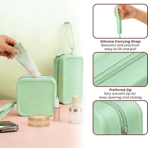 Pochette de maquillage en silicone personnalisée, pochette cosmétique carrée, pochette à fermeture éclair en silicone, organiseur de toilette de voyage, porte-monnaie - Product Image 2
