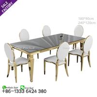 Vente chaude Banquet Evets Mariage En Acier Inoxydable Rectangle De Luxe Table À Manger Et Chaises Pour La Fête De Mariage