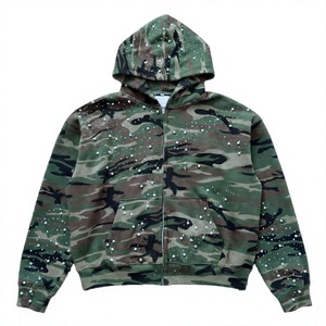 Sudadera con Capucha Oversize Personalizada de 330 g/m² con Cremallera Frontal y Lavado Ácido para Hombre, Ecológica, con Estampado Camuflaje, Multitalla, con Pedrería de Perlas - Product Image 2