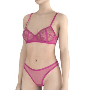 Set di reggiseno e slip in pizzo trasparente da donna, traspirante, con ferretto, nastro lucido, etichetta personalizzata, lingerie sexy. - Product Image 4