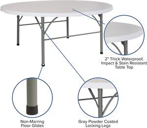 Customized 6ft 72inch HDPE <b>Tabletop</b> 10 Seater Wedding Banquet Dining Foldable Plastic Round Tables for Events Party - Product Image 5