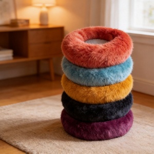 Professional Pets <b>Bed</b> Manufacturer Washable Soft Round Dark Grey Plush Calming <b>Donut</b> Dog <b>Bed</b> Cuddler - Product Image 1