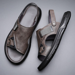 Men's Summer Open Toe <b>Slides</b> Casual Rubber Outsole EVA Midsole PU Lining Solid Color Slip-On Sandals - Product Image 1