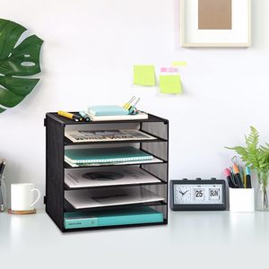 Organisateur de lettres en métal avec 5 plateaux et poignée, <span class=keywords><strong>trieur</strong></span> de <span class=keywords><strong>papier</strong></span> noir pour le bureau, la maison ou l'école - Product Image 3