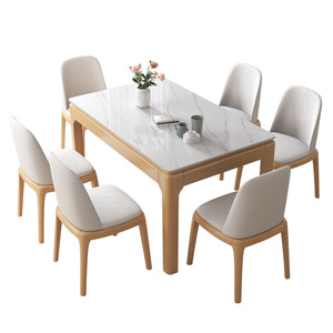 Nordic Marble Slab Solid Wood <b>Dining</b> <b>Table</b> Rectangle Modern 4 Person Set Living Room Furniture - Product Image 4