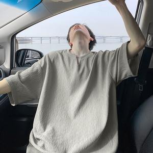 Camiseta de Manga Corta con Cuello Redondo, Texturizada, Lisa, Vintage, Transpirable para Hombre, Camiseta Base de Seda de Hielo Delgada para Verano, de Alta Gama - Product Image 4