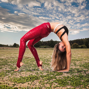 73% polyester 27% élasthanne, respirant, uni, taille élastique, vêtements de danse sécuritaires, leggings de pole dance rouges, adhérents, longueur totale - Product Image 2