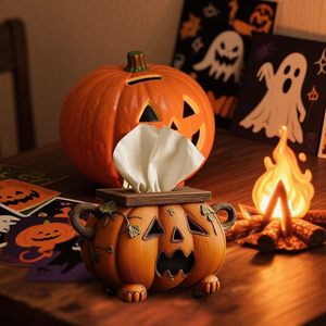 Support de boîte à mouchoirs en PET Citrouille d'Halloween en gros, Distributeur de serviettes effrayant Jack-o'-lantern, Décoration de bureau et de <span class=keywords><strong>salle</strong></span> de bain pour fêtes - Product Image 1