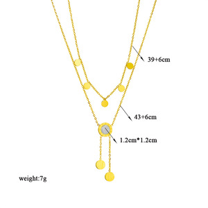 European American Style Double Layer Round <b>Shell</b> Tassel Necklace Gold Color Titanium Steel Clavicle Chain Niche Design <b>Light</b> - Product Image 4