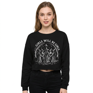 Sweat-shirt court personnalisé avec impression graphique pour femmes, style gothique Sorcières, manches longues, en polaire, vente en gros - Product Image 1
