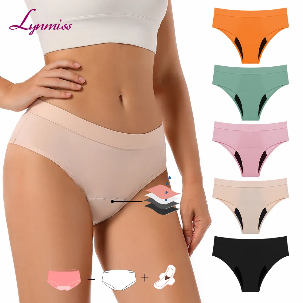 Lynmiss-bragas de algodón de bambú biodegradables para mujer, braga lavable para menstruación, ropa interior oeko tex, OEM