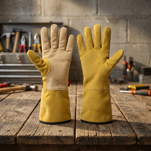 Gants de soudage en cuir jaune, résistants à la chaleur, équipement de protection pour le travail - Product Image 2