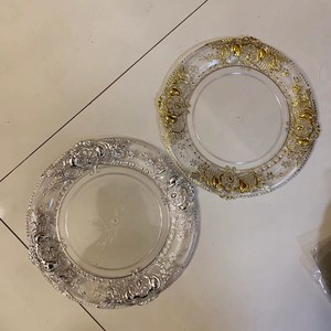 Wholesale Wedding Party Retro Elegant Round Clear Plastic Under Charger Plates With Gold Silver Decorative Rim