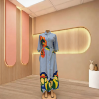 Nouvelle Robe Longue Décontractée Ample Quotidienne Africaine Grande Taille pour Femme, Imprimée à Rayures, Boutonnée, Taille Cintrée, Idéale pour l'Été