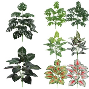 Plantes vertes artificielles, 18 feuilles, haute simulation, en plastique, pour décoration intérieure et extérieure, accessoires de mariage - Product Image 1
