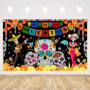 Bandera de la Fiesta del Día de Muertos Mexicana, Fondo para Fotografía de Día de los Muertos, Mariachi de Azúcar, Catrina, Personalizable - Product Image 2