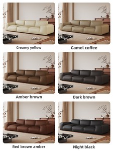 Sofá Grande de Tres Plazas en Cuero Negro <span class=keywords><strong>para</strong></span> Salas de Estar Pequeñas, Sofá Modular Moderno Minimalista de Líneas Rectas - Product Image 5