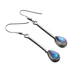 Boucles d'oreilles pendantes en argent 925 avec labradorite, serties clos, forme goutte d'eau, minimalistes, pour femme, bijoux de fête et de tous les jours - Product Image 1