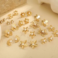 Anting-anting gantung mutiara bunga mewah untuk wanita perhiasan telinga baja tahan karat desain Niche lintas batas elegan bentuk bunga