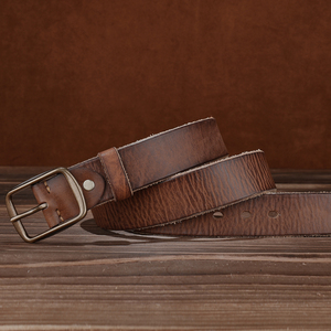 เข็มขัดหนังวัวแท้สำหรับผู้ชายผู้หญิงดีไซน์คาวบอยตะวันตกแนววินเทจพร้อมห่วงสายรัดทองเหลือง - Product Image 4