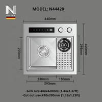 Fregadero de Cocina Moderno RS Smart Hydro Purification, Cuadrado, de Una Sola Pieza, con Dos Orificios, Hecho a Mano, de Acero Inoxidable 304, con Revestimiento Nano Negro