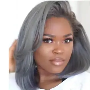 Wig european and american ladies short hair grandma grey hood grey wigs human hair bob lace front wig