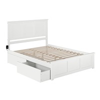Cadre de lit en bois extensible blanc moderne avec panneaux classiques, taille personnalisée, plateforme Queen Size avec 2 tiroirs et tête de lit, pour maison et hôtel